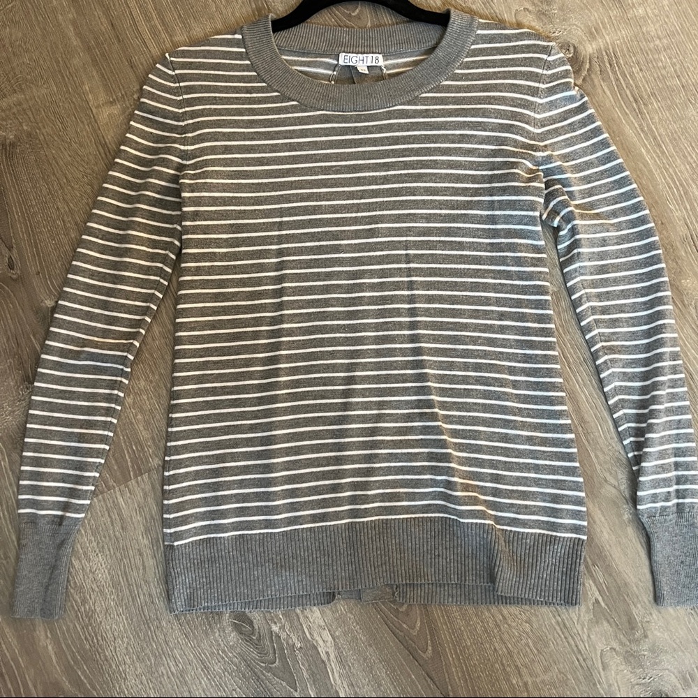 Gray striped long sleeve sweater